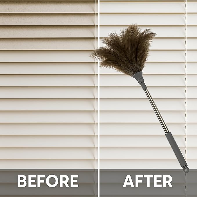 Extra Long Ostrich Feather Duster – 79" (2 m) Extendable Telescopic Handle, Natural Soft Feather Brush, Durable Reusable Cleaning Tool for Ceiling Fans, High Shelves, Furniture, Delicate Surfaces