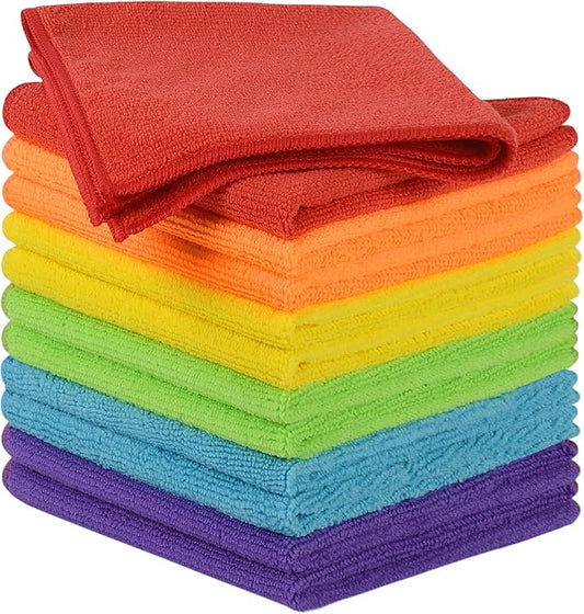 SINLAND Microfiber Rag Absorbent Cleaning Cloth Kitchen Dish Cloth Quick Dry Streak Free Dish Rags Glass Cloths 12inchx12inch 12 Pack