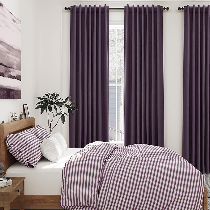 Nanspring Plum Linen Blackout Curtains 84 Inches Long Back Tab Rod Pocket Sound Absorbing Light Blocking 2 Panels Set for Dining Room Neutral Rustic Modern Farmhouse Curtains Drapes 52x84