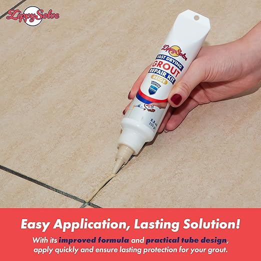 ZippySolve Tile Grout, Repair Kit, Restore & Renew Tile Joints Line, Fast Drying Tile Grout Paint Squeeze Tube for Bathroom Shower Kitchen Floor, Waterproof (8.8 oz, Beige)