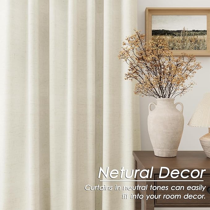 Full Black Out Warm Beige Window Curtains 84 Inches Long Back Tab Rod Pocket Heat Reducing Noise Cancelling Total Sun Blocking 2 Panels Set for Sliding Door Boho Farmhouse Curtains Drapes 52x84