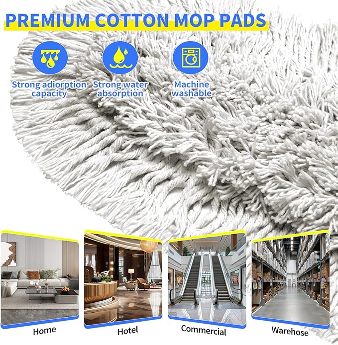 29.5" Commercial Dust Mop for Floor Cleaning,Heavy Duty Floor Duster with 2 Cotton Reusable Mop Pads,61” Long Handle Wet Dry Flat Mops for Hardwood Floors,Marble, Laminate,Tile,Concrete,Garage (Blue)