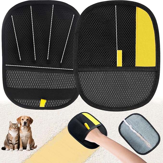CUSUA 2 Pcs Electrostatic Pet Hair Removal Glove, 2025 Newly Magic Brush Pet Hair Remover for Dogs & Cats, Reusable Animal Fur Grooming Tool for Cleaning Hair on Furniture, Couch, Car Seats, Carpet
