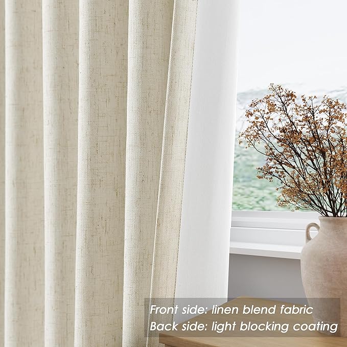 Nanspring Warm Beige Linen Blackout Curtains 120 Inches Long Back Tab Rod Pocket Heat Reducing Extra Long 10 Ft Total Blackout 2 Panels Set for Sliding Door Boho Farmhouse Curtains Drapes 52x120