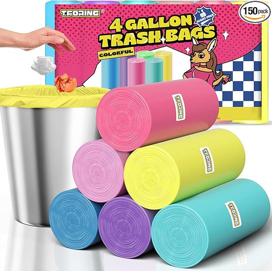 150 Count 4 Gallon Small Trash Bags - Colored Bathroom Garbage Bags Unscented Leak-proof, 15 Liter Plastic Wastebasket Can Liners for Office Bedroom Toilet and Car