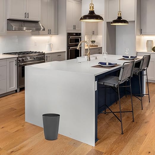 Mini Waste Basket - Pack of 2 Durable Small Plastic Garbage Trash Can Bin - Lidless Open-Top Rectangular Slim Profile for Compact Spaces - Suitable for Home, Bathroom, Office, Bedroom & More, Grey