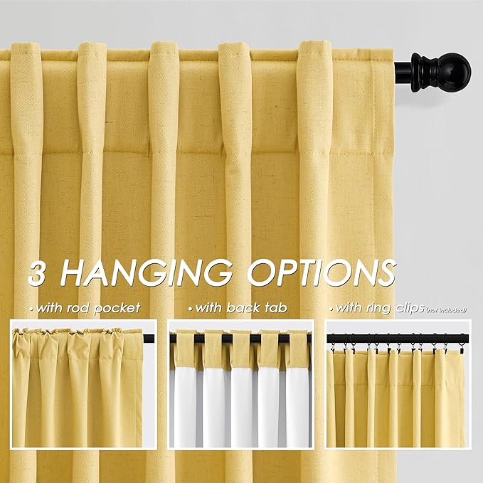 Full Black Out Gold Yellow Window Curtains 96 Inches Long Back Tab Rod Pocket Heat Reducing Noise Cancelling Total Sun Blocking 2 Panels Set for Sliding Door Boho Farmhouse Curtains Drapes 52x96