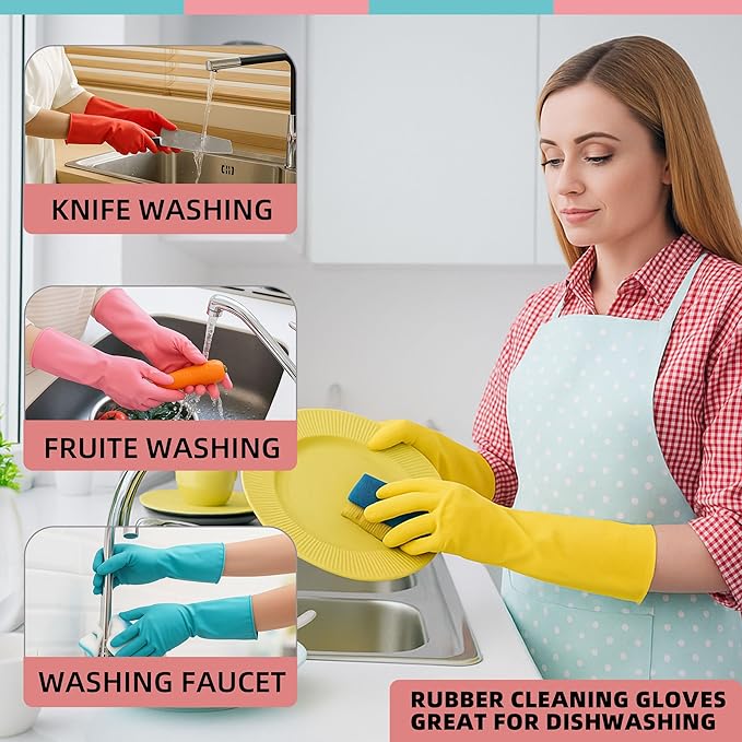 Rubber Cleaning Gloves for Dishwashing-5 Pairs Colorful Reusable Household Cleaning Glove for Washing Dishes and Kitchen Cleaning Non-Slip Grip Dish Gloves for Women Men (Small)