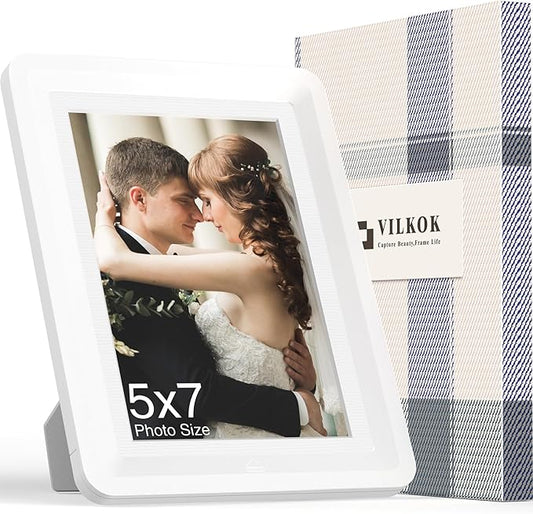 1-Pack 5x7 Picture Frame or 4x6 with Mat – Shatterproof Plastic Photo Frame for Family, Nursery, and Playroom, Wall & Tabletop Picture Frames for Home, Office, Safe & Lightweight Design in Pearl White
