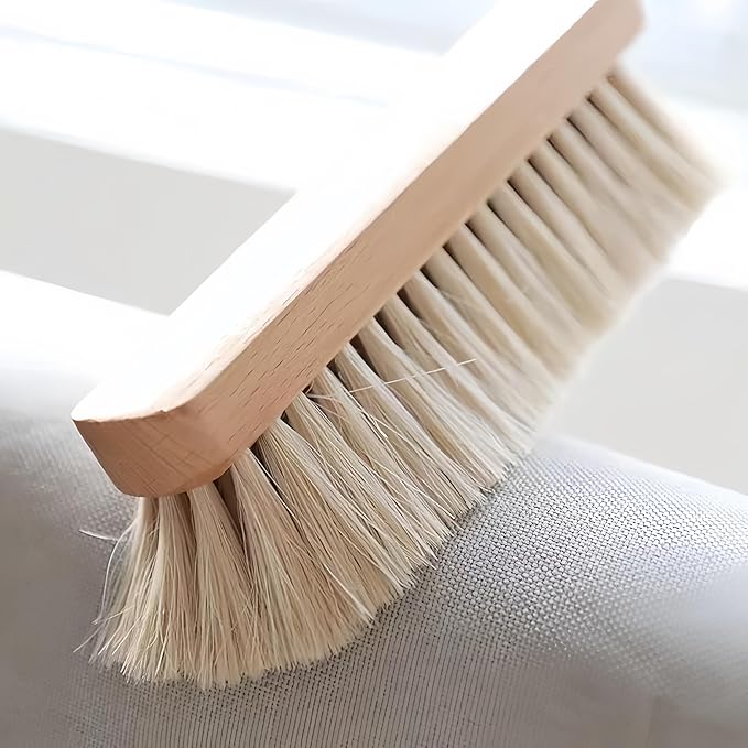 Horsehair Hand Brush Soft Bristles Oiled Beech Wood Handle Coat Brush 12 Inch Long (2pcs White Horsehair)