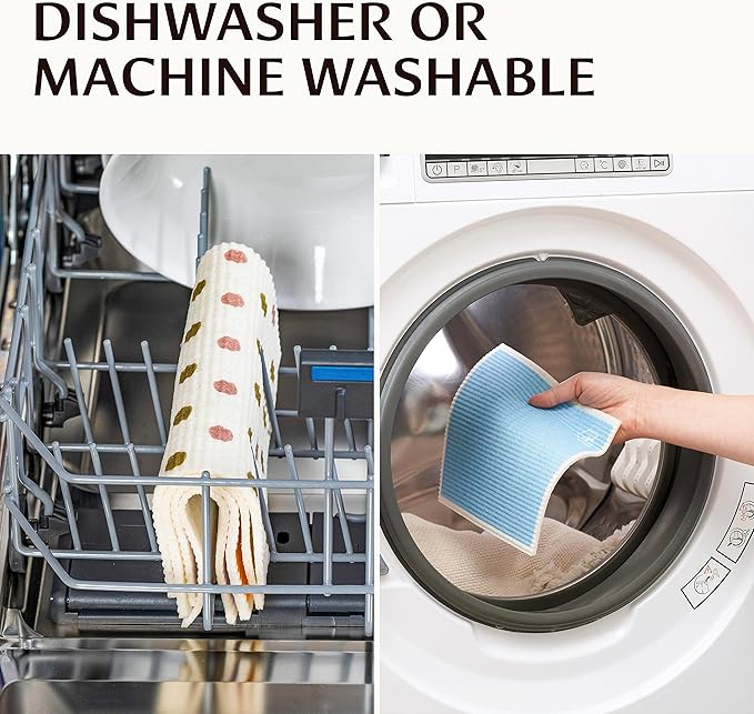 Swedish Dish Cloths for Kitchen - Reusable Dishcloths for Washing Dishes - Each Cellulose Dish Cloth Replaces 15 Rolls of Paper Towels and is More Absorbent than a Sponge - Dishcloth Set of Six