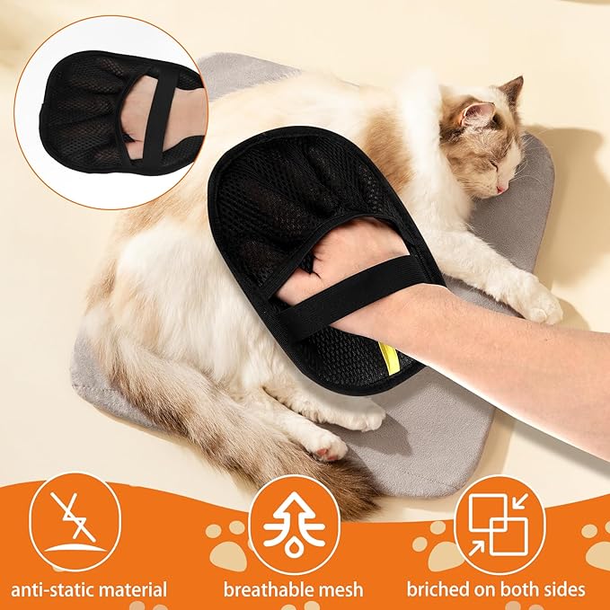 Jadesiegel Electrostatic Pet Hair Removal Glove for Cats & Dogs | Reusable & Quick-Clean Design | Effortlessly Removes Hair from Couch, Carpet, Car Seats & Clothing (2 PCs)