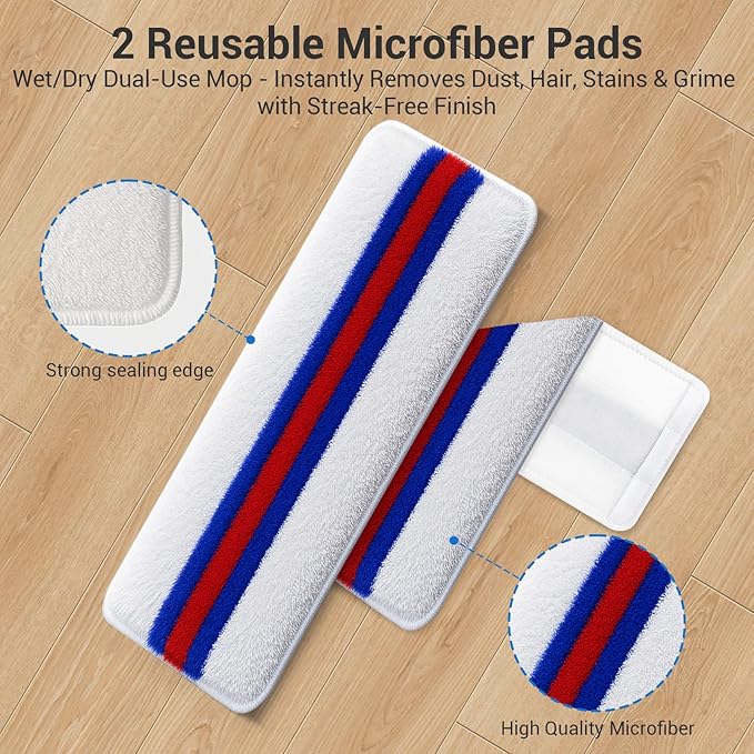 Push-Pull Wringer Mop and Bucket Set, 13.9" Extra Wide Head for Whole House Deep Cleaning, Pet Hair/Stain Removal, Independent Waste Water Tank, 360° Swivel Handle for Hardwood/Tile/Laminate Floors