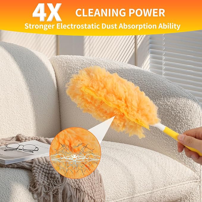 60 Count Duster Refills for Swiffer Dusters with 1 Handle - Multi-Surface Larger Size Feather Dusters, 360 Heavy Duty Duster Refills for Cleaning Home, Furniture, Blinds and Ceiling Fans