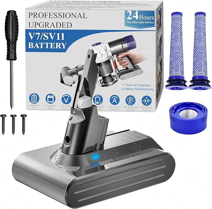 BOTKK Professional 8500mAh 21.6V Replacement for Dyson V7 Battery Replacement SV11, Compatible with Dyson V7 Motorhead Animal Absolute Trigger Fluffy HEPA Car+Boat Mattress Vacuum 225403 229687