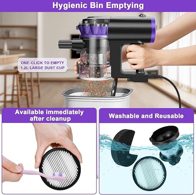 elezon F800 Corded Vacuum Cleaner 500W, 18KPa Powerful Suction, 23ft Long Cord, HEPA Filter, 1.2L Dust Capacity, 2-in-1 Handheld Stick Vacuum for Home Hardwood & Tile Floors