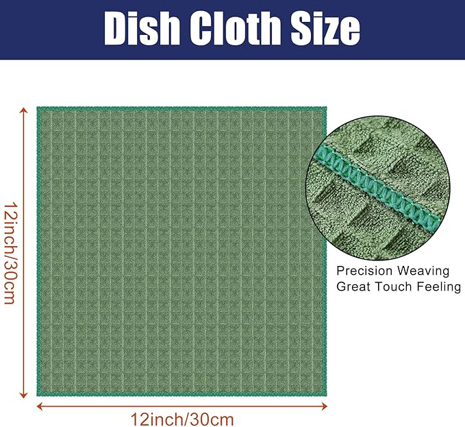 Homaxy Microfiber Waffle Weave Kitchen Dish Cloths, 12 x 12 Inch Ultra Absorbent and Solid Color Dish Towels for Kitchen Fast Drying Dishcloth for Washing Dishes, 12 Pack, Grass Green
