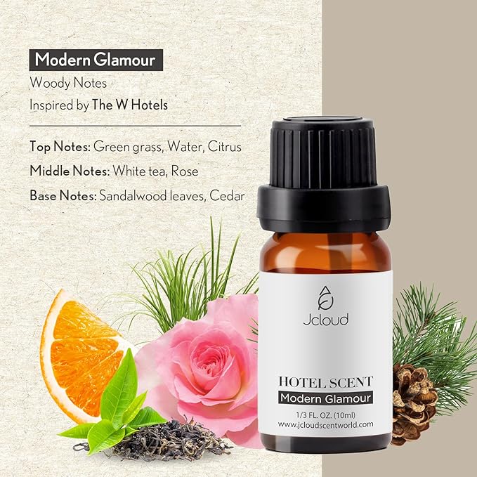 JCLOUD Modern Glamour Essential Oil Inspired by W Hotel | Hotel Scent - Pure Aromatherapy Diffuser Oil with Rose and Cedarwood, Home Luxury & Hotel Scents for Essential Oil Diffusers - 10mL