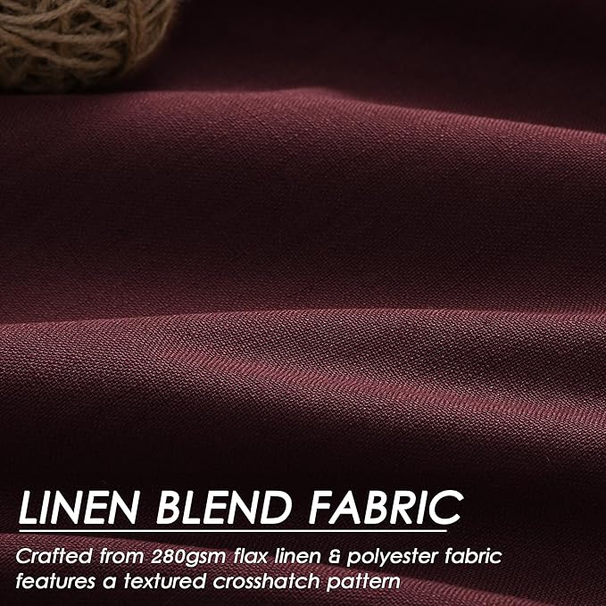 Nanspring Burgundy Linen Blackout Curtains 84 Inches Long Back Tab Rod Pocket Cooling Noise Reducing Thermal Insulated 100% Blackout 2 Panels Set for Bedroom Elegant Modern Curtains Drapes 52x84