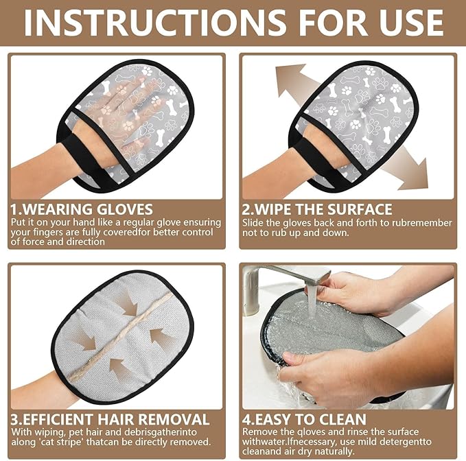 I·D Good Figure Pet Grooming Gloves Reusable Dog & Cat Hair Remover for Furniture, Car Interiors Multi-Surface Deshedding Tool for Carpets, Bedding & Home Cleaning