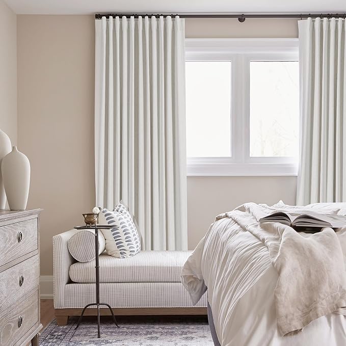 Nanspring Ivory Linen Blackout Curtains 96 Inches Long 2 Panel Set for Living Room Back Tab Pinch Pleated Blackout Curtain Drapes Boho Farmhouse Neutral Cream Bedroom Black Out Curtains 96 Inch Long