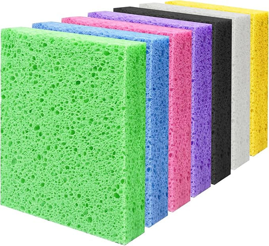 Cellulose Sponges, Large Size 4" x 6" x 1" - Heavy Duty Scrub Kitchen Sponge, Clean Tough Messes Without Scratching Kitchen Cleaning Pads, Pop Up Eco DIY (7 Pack), Mixed