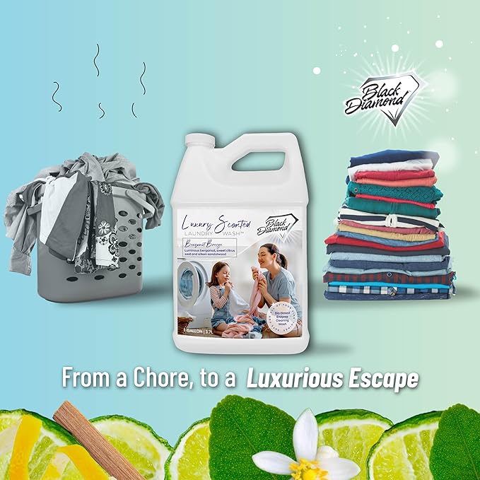 Black Diamond Stoneworks Bergamot Breeze Luxury Scented Laundry Wash, Premium Quality Detergent, Superior Cleaning Performance, Long-Lasting Fragrance, 1-Gallon