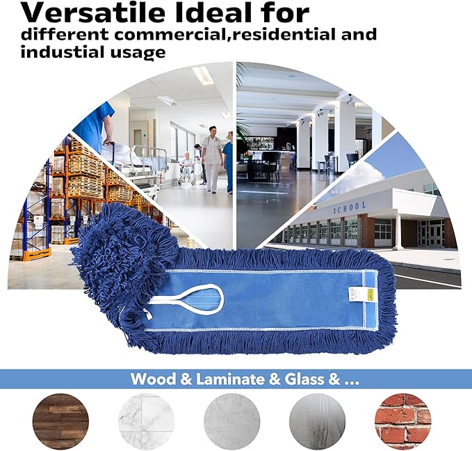MATTHEW CLEANING 36'' Industrial Strength Cotton Dust Mop Refill Washable Replacement Heads For Residential & Commercial Use Fit Standard Dust Mop Frames, Hardwood, Laminate, Concrete Floors 3 Pack