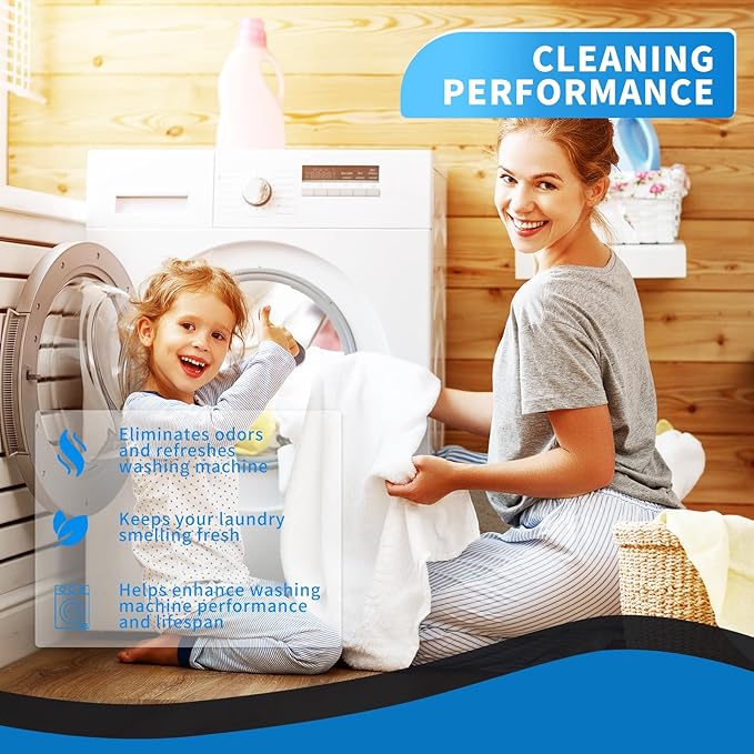 Washing Machine Cleaner Descaler 26 Pack-Deep Cleaning Tablets for HE Front Loader & Top Load Washer, Septic Safe，Deodorization and descaling-1 Plus Year Supply