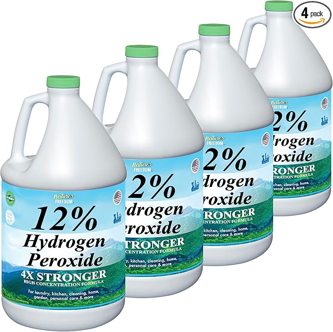 Nature's Freedom 12% Hydrogen Peroxide, Food Grade H2O2 and Purified Water Only, 4 Gallons Solution