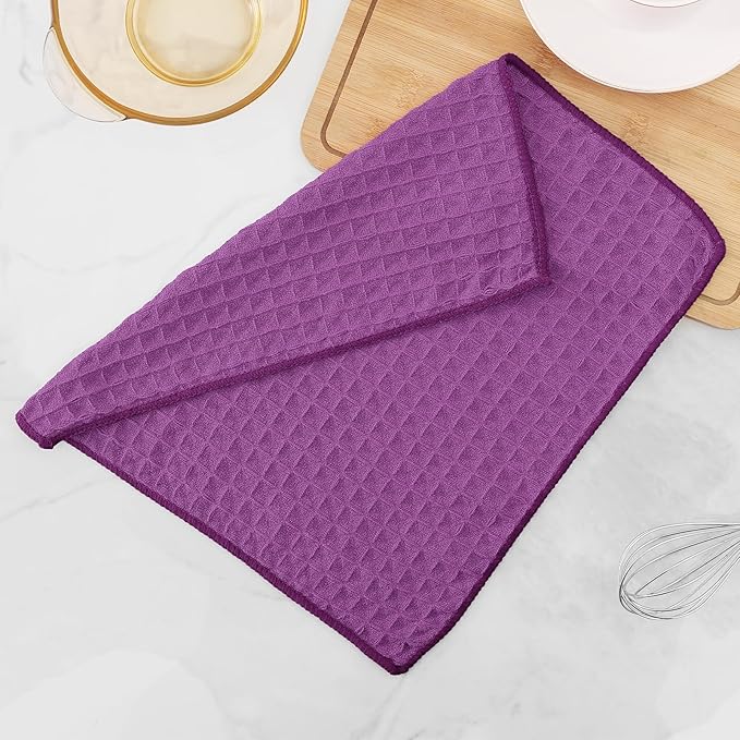 Homaxy Microfiber Waffle Weave Kitchen Dish Cloths, 12 x 12 Inch Ultra Absorbent and Solid Color Dish Towels for Kitchen Fast Drying Dishcloth for Washing Dishes, 8 Pack, Purple