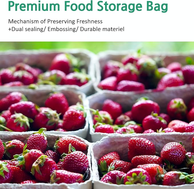 Green, Food Storage Bags, 9.84" 14.56" 100bags, Keep Fresh Produce Bags, BPA FREE, Food Saver Storage for Fruits, Vegetables, HDPE, Green color bag, Disposable Storage Bags, Eco-Friendly
