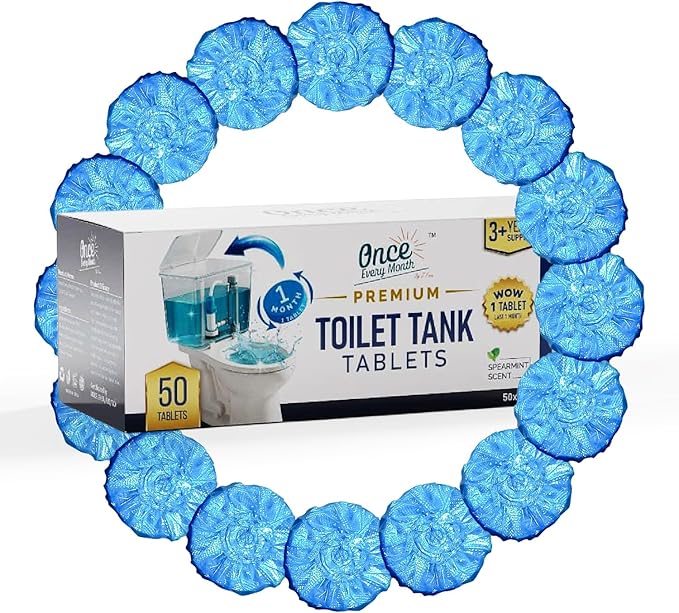 Once Every Month Premium Toilet Tank Tablets, 3+ Year Supply, 50 Count, Spearmint Scent