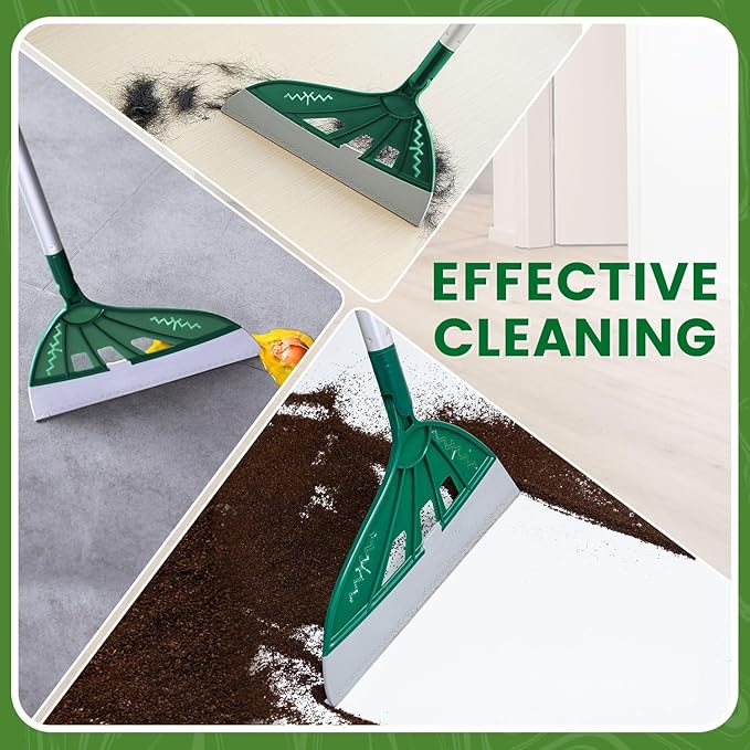 Magic Air Broom, Squeegee Broom for Floor Cleaning, Multifunctional Floor Squeegee with Aluminum Adjustable Handle, 60’’ Magic Silicone Broom for Glass, Fine Dust, Pet Hair, Liquids (Green)