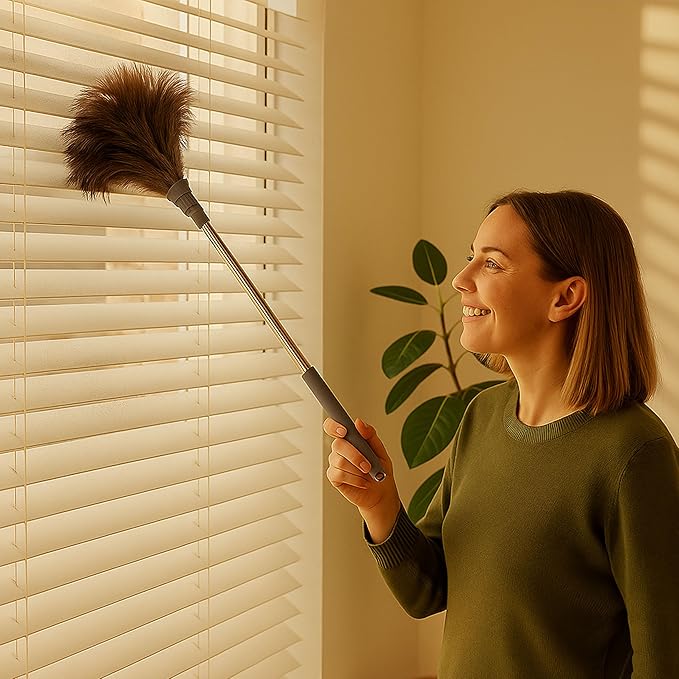 Extra Long Ostrich Feather Duster – 79" (2 m) Extendable Telescopic Handle, Natural Soft Feather Brush, Durable Reusable Cleaning Tool for Ceiling Fans, High Shelves, Furniture, Delicate Surfaces