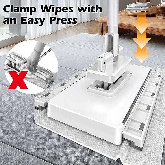 Mini Sweeper Mop,Masthome Reusable Clamp Mop with Short Stainless Steel Handle,1 Second Installation,Flat Dust Mops for House Wall,Bathroom, Windows, Corners, Includes 1 Sweeping Cloth