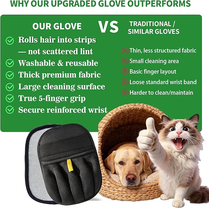 Froenza Pet Hair Remover Glove for Dogs & Cats, Electrostatic Fabric Hair Removal Mitt for Sofa, Couch, Bedding, Carpet & Car Interior, Reusable Furniture & Upholstery Cleaning Tool