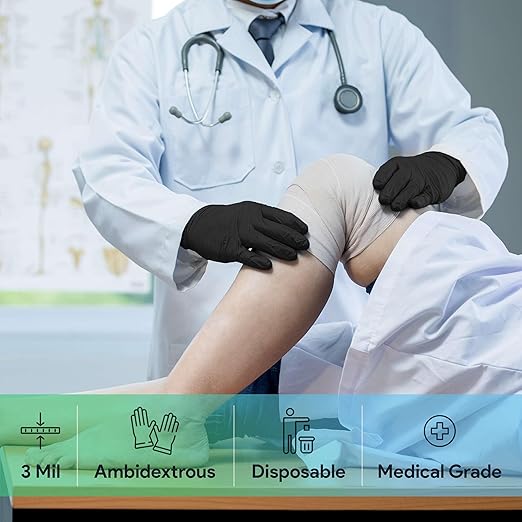 Black X Large Nitrile Gloves Case of 1000 - Medical Grade - Latex-Free, Powder-Free - Disposable Nitrile Gloves - Medical Exam, Lab, and Industrial Use