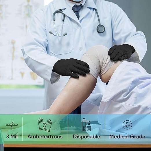 Black X Small Nitrile Gloves Case of 1000 - Medical Grade - Latex-Free, Powder-Free - Disposable Nitrile Gloves - Medical Exam, Lab, and Industrial Use