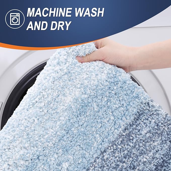 OLANLY Bathroom Runner Rugs 45x27, Extra Soft Absorbent Microfiber Bath Rugs, Rubber Backing, Quick Dry, Machine Washable Bath Mats for Bathroom Floor, Tub and Shower, Home Decor Accessories, Blue
