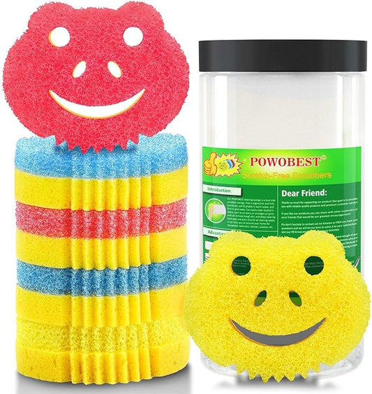 6 Pack Dish Scrubber, Scrub Sponge, Dual-Sided Temperature Controlled Kitchen Sponge for Dishes,Odor Resistant Scrubber,Cute Frog Scrub Sponges Household Cleaning Pads for Scrub Daddy,Scrub Mommy