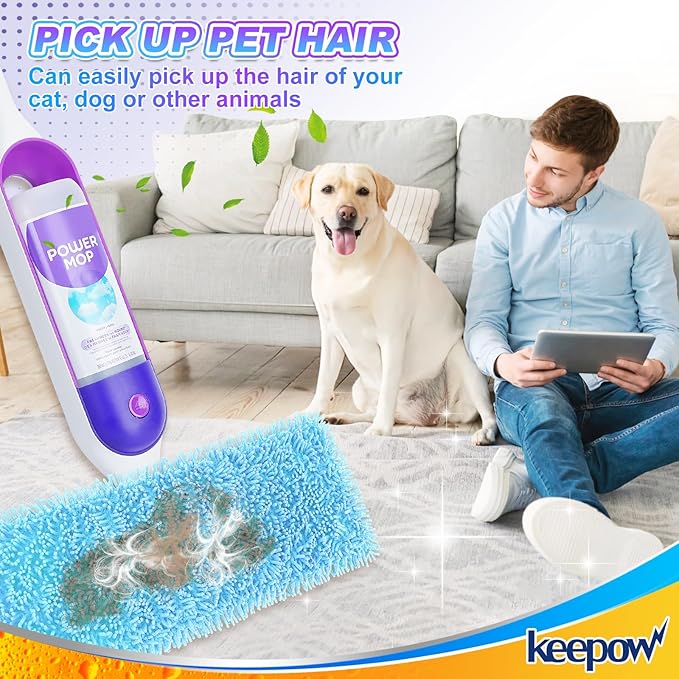 KEEPOW Reusable Mop Pads for Swiffer PowerMop - Microfiber Wet Mops Refills PowerMop Pads Refills Machine Washable Hard Floor Mop Pads Replacement for 13''-15'' Spray Floor Mops 4 Pack