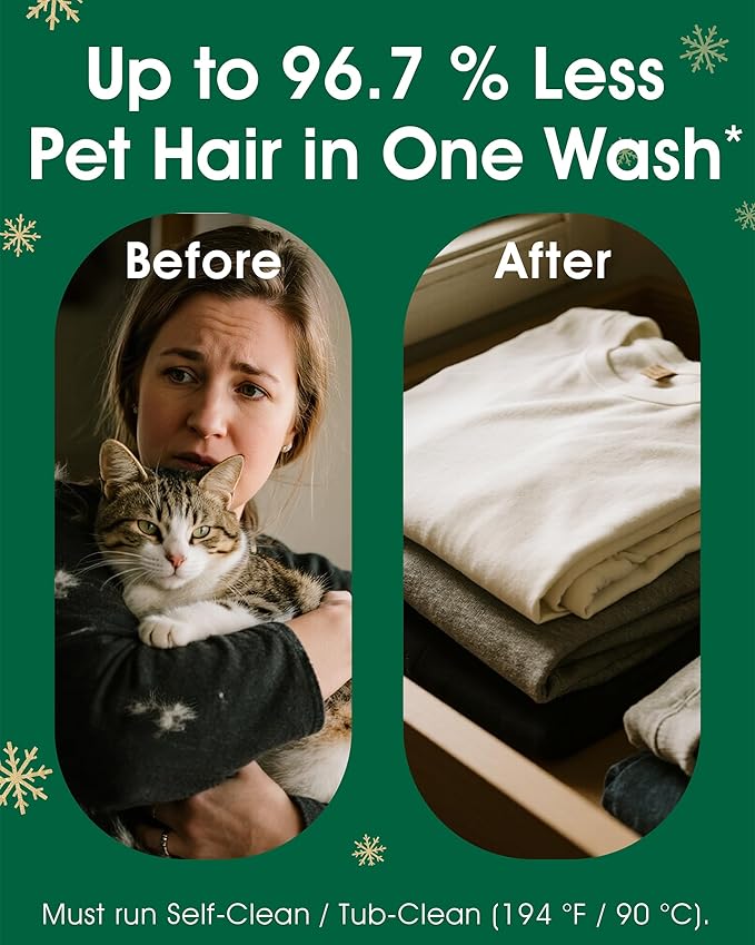 Pet Hair Remover for Laundry - Dog & Cat, Upgraded Higher Hair Dissolution, Detergent + Stain Remover, 6-Month Supply, HE/Top/Front-Load Compatible, Removes Residue & Odors, Septic Safe