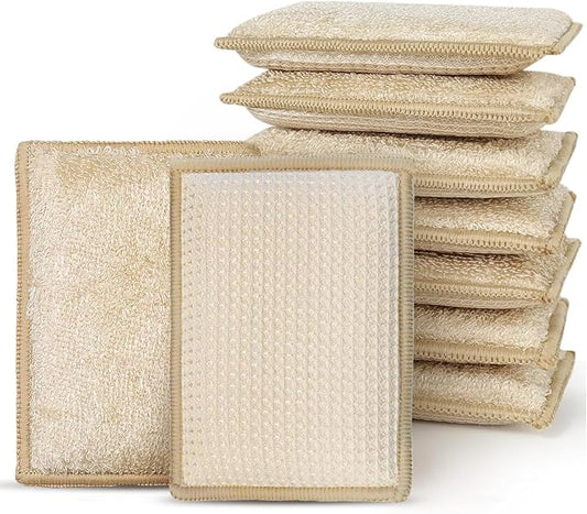 Bamboo Sponges for Dish Washing Reusable Dish Sponge Multi Use Kitchen Sponges Non-Scratch Reusable Cleaning Pads for Dishes, Pots and Pans, Pack of 5