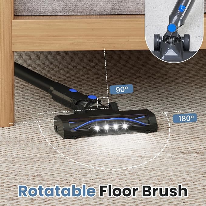 DUMOS Cordless Vacuum Cleaner, Lightweight Stick Vacuum Cleaners for Home, Powerful Suction & LED Lights Rechargeable Battery for Carpets, Pet Hair, Hardwood Floors