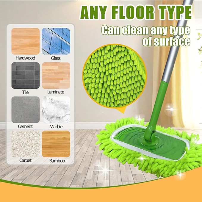 2PCS Reusable Dry Sweeping Cloths Compatible with Swiffer Sweeper Mop,Reusable Microfiber Mop Pads for Swiffer,Replacement Wet Mopping Pad Refills & Washable Dry Sweeping Cloths for Floor Cleaning