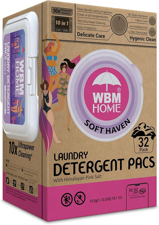 WBM Home Laundry Pods, Total 128 Count | Specially Designed for Undergarments With Soft Heaven Fragrance | Laundry Detergent Pods Formulated With Plant-Based Formula and Gentle Stain Remover