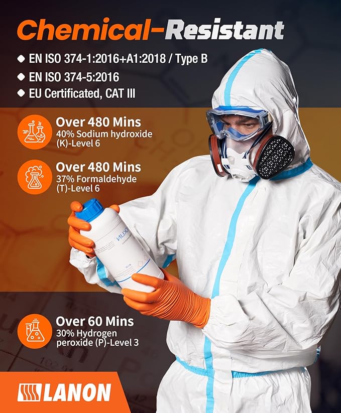 LANON 8mil Orange Disposable Nitrile Gloves, Mechanic, Heavy Duty, Food Safe, Latex Free, Powder Free, Fully-Diamond Textured, Small