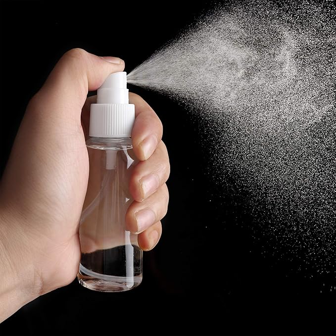 ZEROFIRE 4 Pack Spray Bottles 1oz Clear Plastic Empty Refillable Mini Spritzer for Travel, Cleaning, Gardening, Skin Care Atomizer for Essential Oils, Perfume