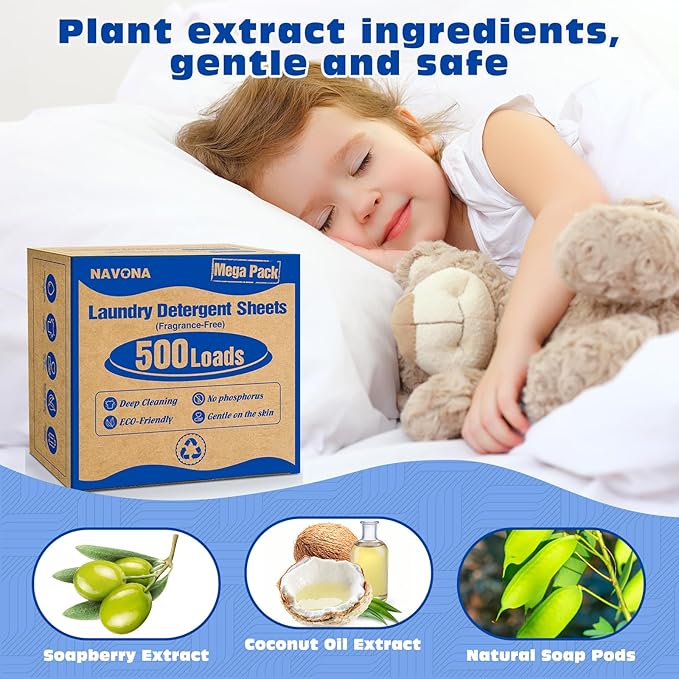500 Loads Laundry Detergent Sheets, Eco-friendly Laundry Sheets, Powerful Cleaning, Suitable for Homes, Dorms, and Apartments- [Fragrance-Free]